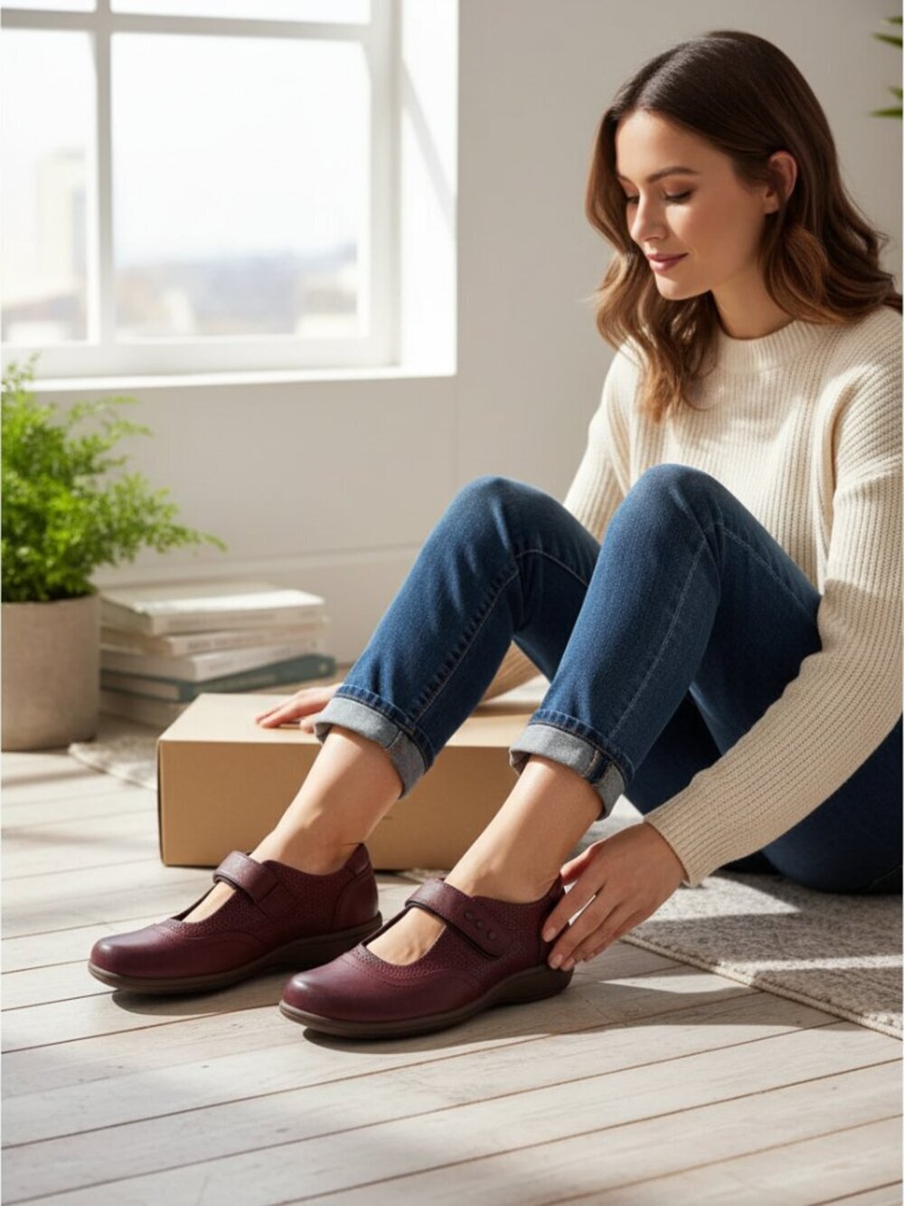 Halsa ALOE Footwear Women's Mary Jane Flats Dark Cherry size 8 Wide